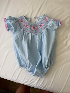 Lil Cactus Blue Smocked Bubble (3–6M)